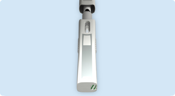 uncapped injection pen, angle 3